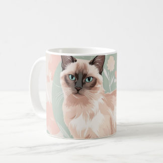 Elegant Pastel Cat Illustration with Flowers Pin Coffee Mug