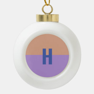 Elegant Pastel Colorblock Monogram Initial Letter Ceramic Ball Christmas Ornament