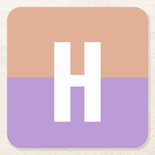 Elegant Pastel Colorblock Monogram Initial Letter Square Paper Coaster