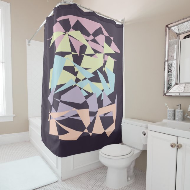 elegant pastel colour block geometric triangles shower curtain (In Situ)
