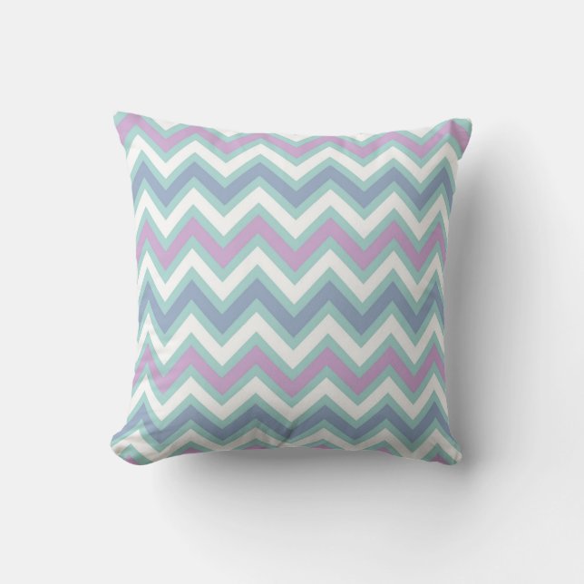 Elegant Pastel Colourful Retro Chevron Pattern Cushion (Front)