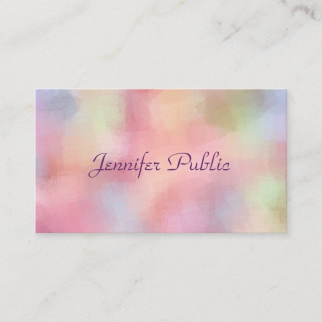 Elegant Pastel Colours Handwritten Script Template Business Card (Front)
