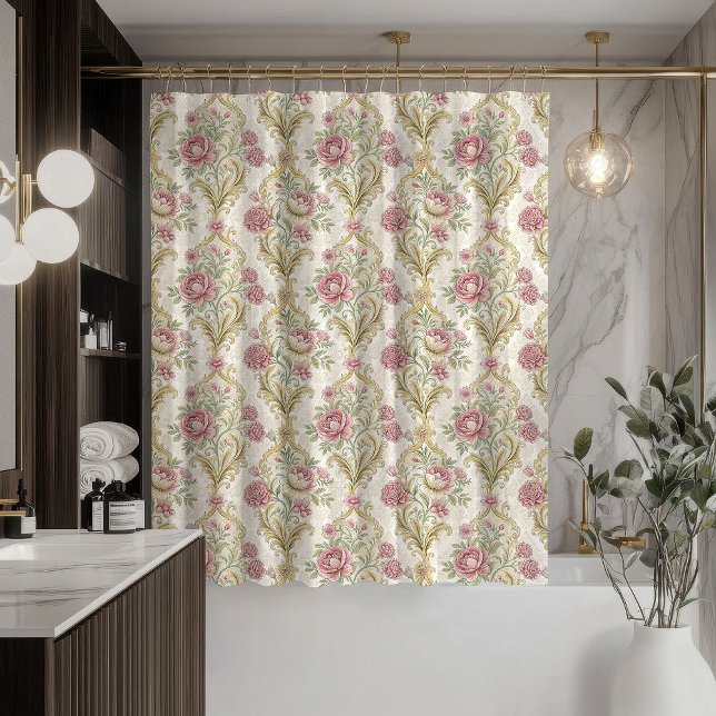 Elegant Pastel Curtain Vintage Damask Bathroom (Soft Damask Shower Curtain Victorian Pastel Touch)