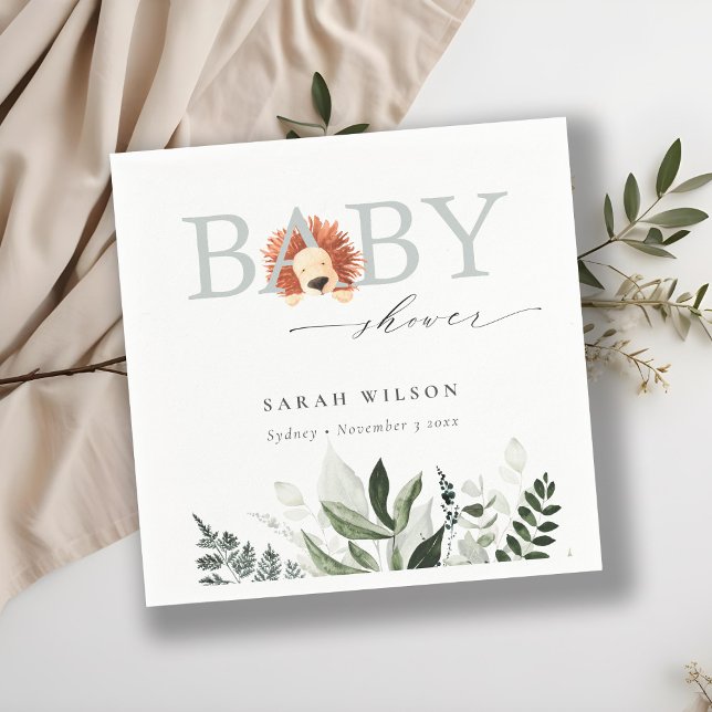 Elegant Pastel Cute Boho Lion Foliage Baby Shower Napkin (Creator Uploaded)