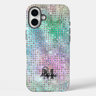 Elegant Pastel Diamond Studded Pattern Monogram iPhone 16 Plus Case