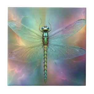 Elegant Pastel Dragonfly Fractal Art, Ceramic Tile