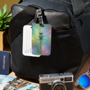 Elegant Pastel Dragonfly Fractal Art, Luggage Tag