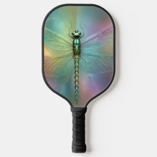 Elegant Pastel Dragonfly Fractal Art, Pickleball Paddle