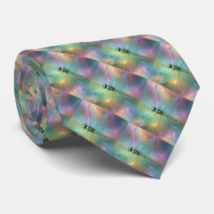 Elegant Pastel Dragonfly Fractal Art, Tie