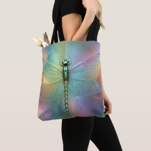 Elegant Pastel Dragonfly Fractal Art, Tote Bag