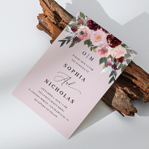 Elegant pastel dusty pink rose floral wedding invitation