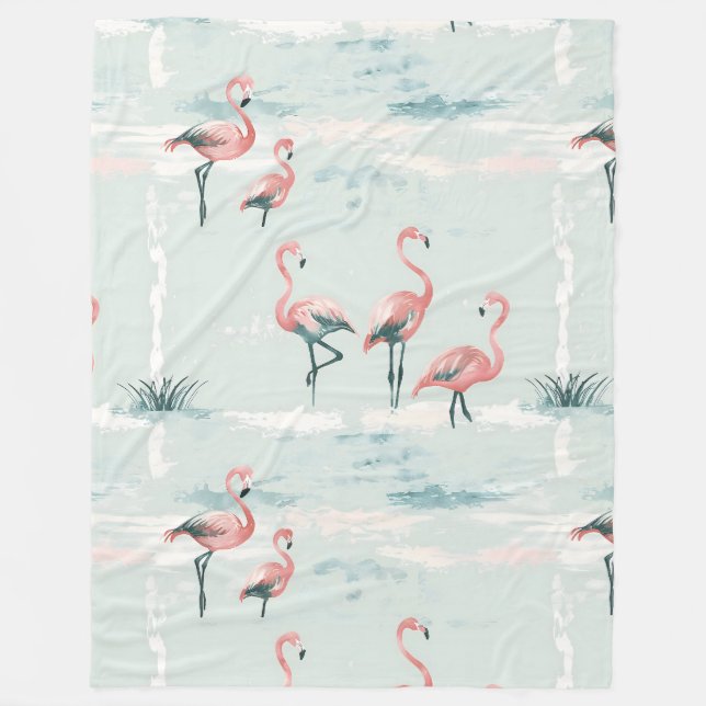 Elegant pastel flamingo pattern fleece blanket (Front)