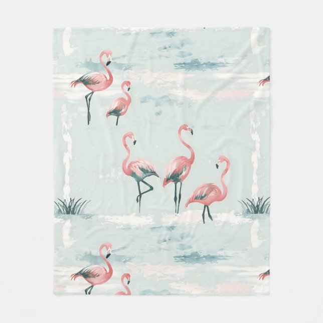 Elegant pastel flamingo pattern fleece blanket (Front)