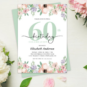 Elegant Pastel Floral 60th Birthday Party Invitation