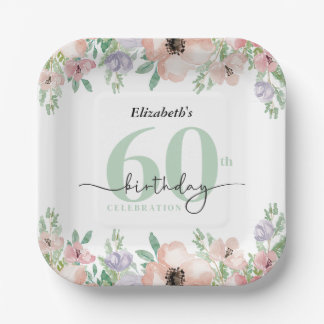 Elegant Pastel Floral 60th Birthday Party Paper Plate
