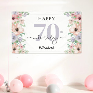Elegant Pastel Floral 70th Birthday Party Banner