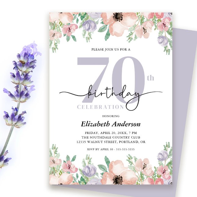 Elegant Pastel Floral 70th Birthday Party Invitation (Creator Uploaded)