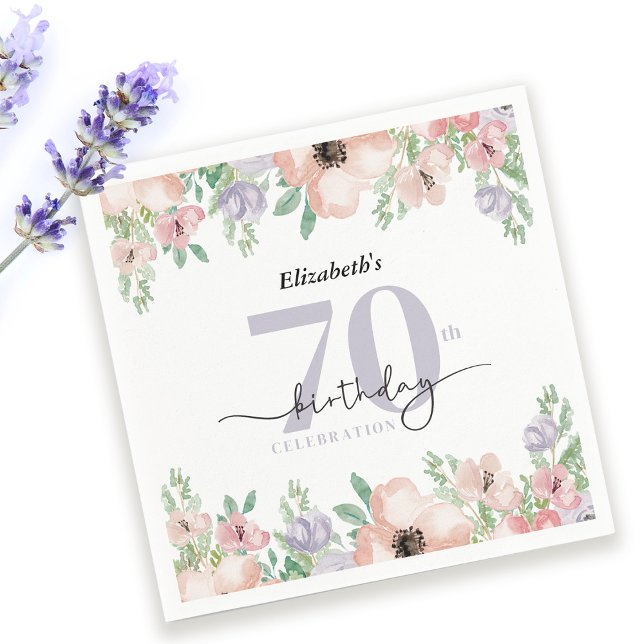 Elegant Pastel Floral 70th Birthday Party Napkin (Creator Uploaded)