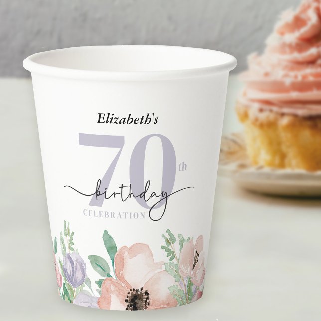 Elegant Pastel Floral 70th Birthday Party Paper Cups (Creator Uploaded)