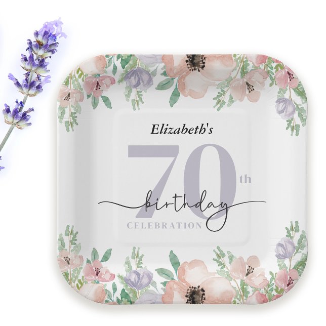 Elegant Pastel Floral 70th Birthday Party Paper Plate (Creator Uploaded)