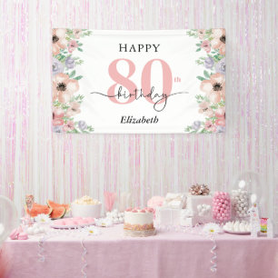 Elegant Pastel Floral 80th Birthday Party Banner