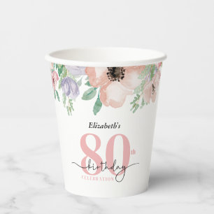 Elegant Pastel Floral 80th Birthday Party Paper Cups