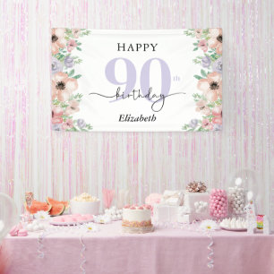 Elegant Pastel Floral 90th Birthday Party  Banner