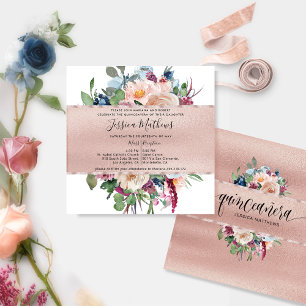 Elegant Pastel Floral and Rose Gold Quinceañera Invitation