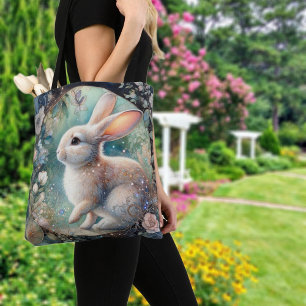 Elegant Pastel Floral Art Nouveau Rabbit Tote Bag