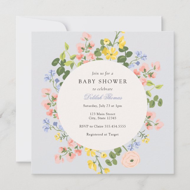 Elegant Pastel Floral Baby Shower Invitation (Front)