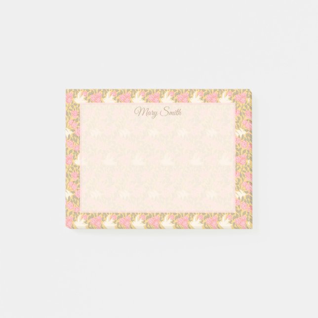 Elegant Pastel Floral Bird Border Design Post-it Notes (Front)