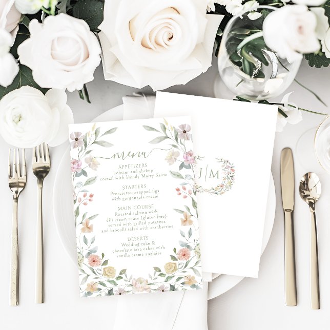 Elegant Pastel Floral Bohemian Wedding Menu (Creator Uploaded)