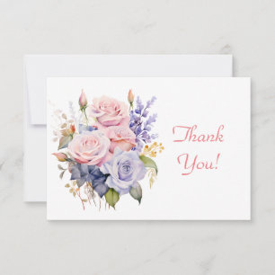 Elegant Pastel Floral Bouquet Thank You Flat  Card