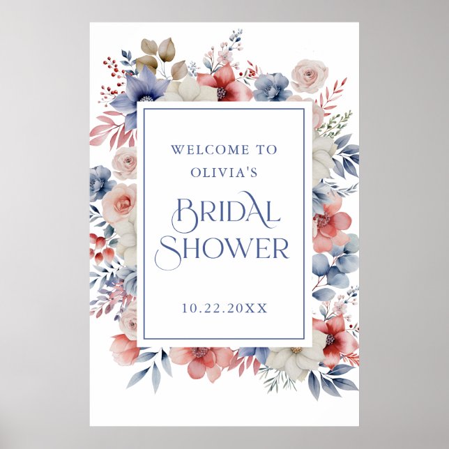 Elegant Pastel Floral Bridal Shower Welcome Poster (Front)