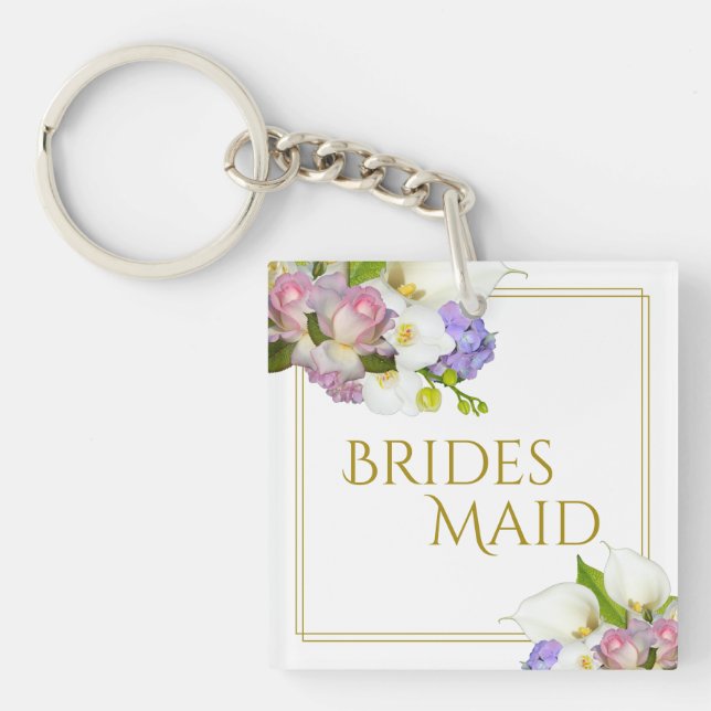 Elegant Pastel Floral Bridesmaid Wedding Favour  Key Ring (Front)