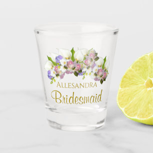 Elegant Pastel Floral Bridesmaid Wedding Favour Shot Glass