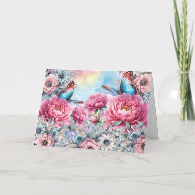 Elegant Pastel Floral Butterfly Note Card (Front)