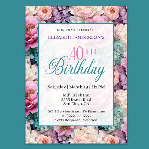 Elegant Pastel Floral Garden 40th Birthday Invitation