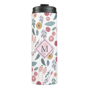 Elegant Pastel Floral Pattern Monogram Thermal Tumbler