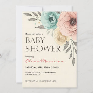 Elegant Pastel Floral Peonies Baby Shower Invitation