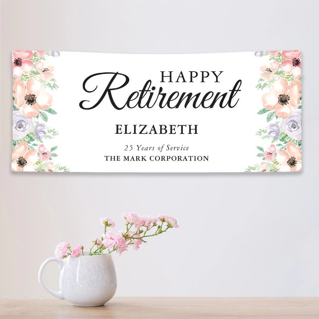 Elegant Pastel Floral Retirement Party Banner (Creator Uploaded)
