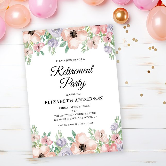 Elegant Pastel Floral Retirement Party Invitation (Creator Uploaded)