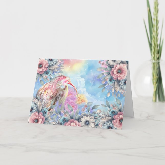 Elegant Pastel Floral Safari Bird Note Card (Front)