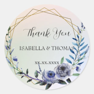 Elegant pastel floral Thank You Wedding party Classic Round Sticker