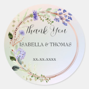 Elegant pastel floral Thank You Wedding party Classic Round Sticker