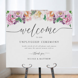 Elegant Pastel Floral Unplugged Ceremony Sign