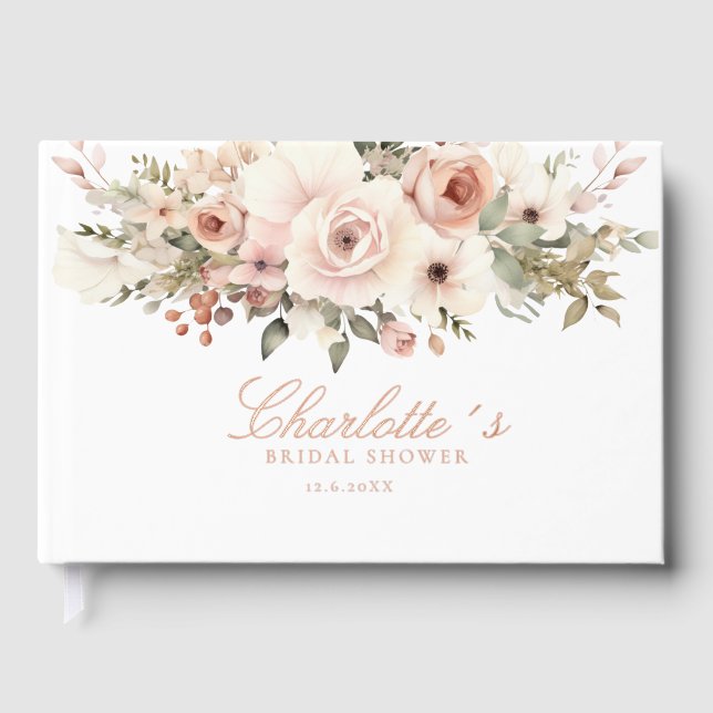 Elegant pastel flower bouquet Bridal Shower     Guest Book (Front)