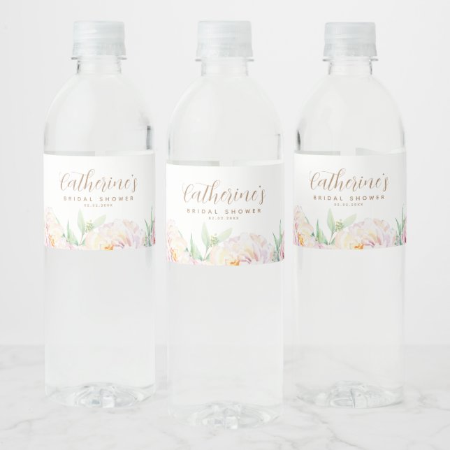 Elegant Pastel Flowers | Bridal Shower Water Bottle Label (Bottles)