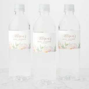 Elegant Pastel Flowers Personalised Baby Shower Water Bottle Label