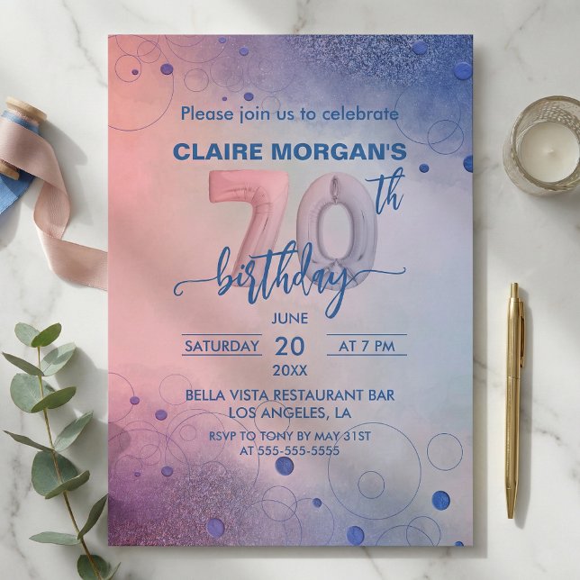 Elegant Pastel Foil Balloons 70th Birthday Party Invitation (Creator Uploaded)